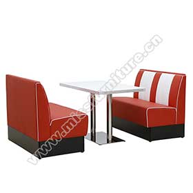 Durable red and white stripe American retro diner booth seating and white table furniture set-<b>1950s retro diner booth table set M-8103</b>