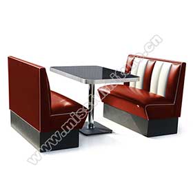 Beautiful gloss red PU leather color 1950s american diner booth seating and black diner table set furniture-1950s retro diner booth table set M-8104