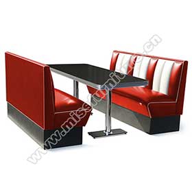 Wholesale 3 seats American retro diner red booth seating and black Formica table set furniture