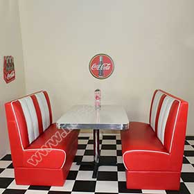 1950s retro diner booth table set M-8111-American restaurant furniture fifties retro style red diner booth seating and rero table set furniture for sale