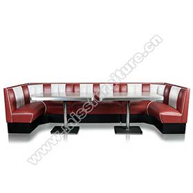 High quality rubby PU leather U shape combination 1950s retro diner booth seating and diner table set furniture-<b>1950s retro diner booth table set M-8122</b>