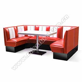 Wholesale U shape 1950s retro american diner booth Bel Air couch and white retro cafeteria table furniture set-1950s retro diner booth table set M-8123
