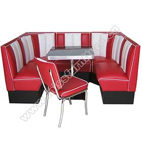 Customize rubby leather 4 set corner 50s retro diner booth seating sofas and black dinette table set furniture-1950s retro diner booth table set M-8124