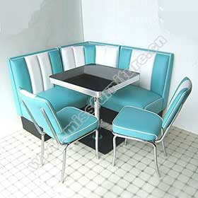 Wholesale turquoise 4 set L shape midcentury american diner booth seating and black kitchen table furniture set-1950s retro diner booth table set M-8125