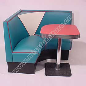 Customize restaurant turquoise corner 1960s american retro diner booth seating and red diner table set furniture-1950s retro diner booth table set M-8127