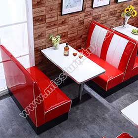 Red and white stripe midcentury retro american restaurant Bel Air booth couch set furniture with retro diner table