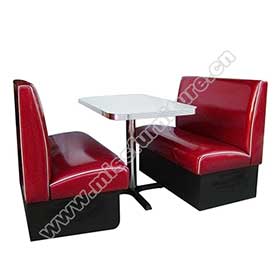 Durable high gloss red PU leather 2 seats single side american Bel Air diner booth couch with retro diner table set furniture-1950s retro diner booth table set M-8136