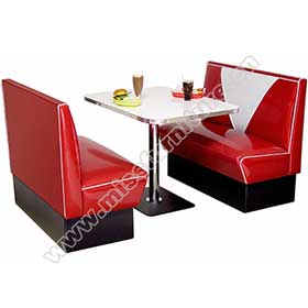 Classic high gloss red V back with piping dining room 1950s style diner booths couch and retro diner table set furniture-<b>1950s retro diner booth table set M-8141</b>