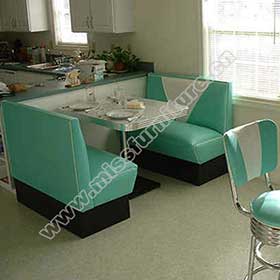 Customize V back with piping turquoise vinyl restaurant 1960s retro diner Bel Air booth couch with retro diner table furniture set