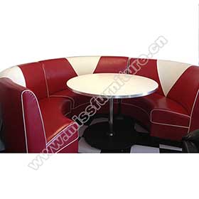 High quality red V back dinette 3/4 circle retro diner booths couch with steel and formican 1950s diner table furniture set-1950s retro diner booth table set M-8146