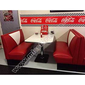 Durable rubby color V back leaather 2 seats long 60s dining room american diner booth sofas with formica retro table set furniture-1950s retro diner booth table set M-8147