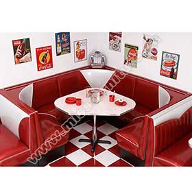 wholesale PVC leather V-back with piping 3/4 U shape restaurant 1950s diner booth seating with table set furniture-1950s retro diner booth table set M-8148