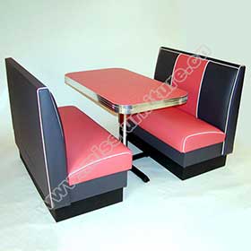 Classic black and red color stripe leather dinette 1960's american diner booth seating with red formican diner table set furniture