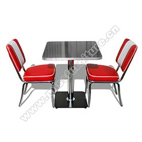 1950s retro diner chairs table set M-8182-High quality red stripe with piping leather dining room chrome 50s retro diner chairs with black diner table set furniture