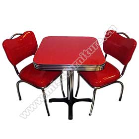 Gloss red leather american style retro dining chairs and table set furniture, midcentury 2 seat red colour with handle retro american dining table and chairs set M-8184
