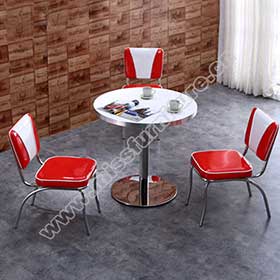 Customaize gloss red and white V back diner retro 1950s chrome diner chairs with round stainelss steel diner table furniture set
