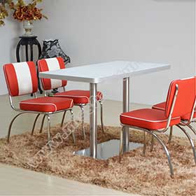 Classic 4 set red smooth with piping dinette chrome midcentury 1950's retro chairs with formica white diner table set furniture