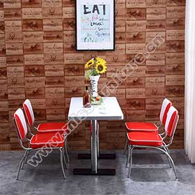 Wholesale high gloss red and white V back cafeteria 50s retro diner chair with formica steel diner chairs set furniture-1950s retro diner chairs table set M-8192
