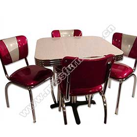 4 seats square formica diner table with V back gloss rubby vinyl 50's american chrome diner chairs set furniture