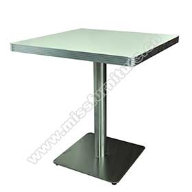 1950s american retro diner table M-8201-High quality Formica laminate ice white color square table top with 304# stainless steel table legs retro diner table for 2 seater