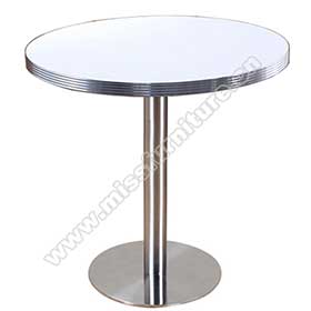 Hotsale round Formica laminate white color table top for 2 seater with 304 stainless steel round table legs retro dining room table