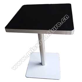 1950s american retro diner table M-8205-Durale square black color Formica veneer with aluminium edge table top with white painting square iron table legs american retro restaurant table