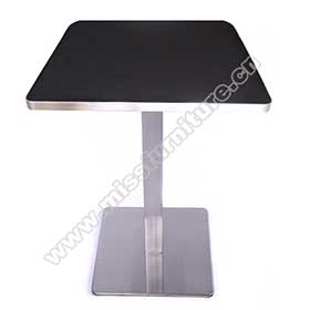 Simple formican veneer black color with glossy edge table top with glossy stainless steel square table legs midcentury retro diner table