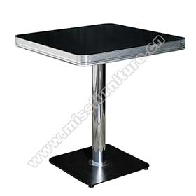 Hot sale 4cm thickness Formica veneer black color table top with glossy table edge and square black color iron table legs 50s cafeteria table