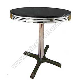 Wholesale round black colro formica laminate table top with black color iron cross table base american retro 1950's diner table for sale