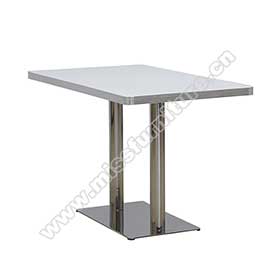 Durable 4 seater rectangle white color formica veneer table top with rectangle steel bases and 2 pillar legs 50's cafe room retro table