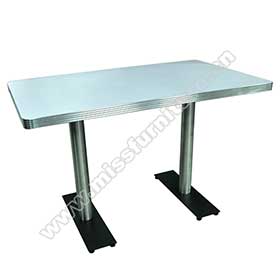 Customize light turquoise color formica laminate table top with aluminium edge and stripe black iron table legs fifties american diner table
