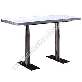 Classic rectangle 4 seater snow white formica veneer table top with aluminium edge and black color stripe table legs fifties retro kitchen table