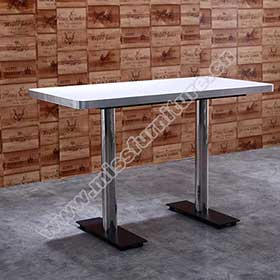 1950s american retro diner table M-8216-High quality ice white color formican veneer rectangle table top with 2 pieces long stripe black color table legs midcentury american bar table