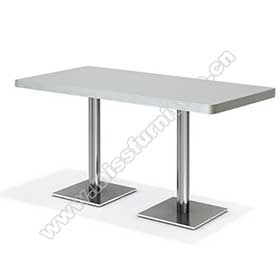 Customize 4 seater white color formica laminate rectangle table top with 2 pieces square glossy steel table legs 1950's retro dinette table