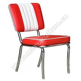 Classic red and white leather american 1950s retro diner chairs, 4 channels stainless steel frame retro chrome diner chairs