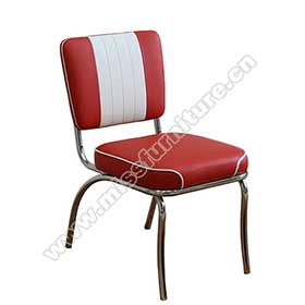 High quality red and white PU leather 1950s style american chrome diner chairs, smooth with piping steel/chrome 50s retro diner chair