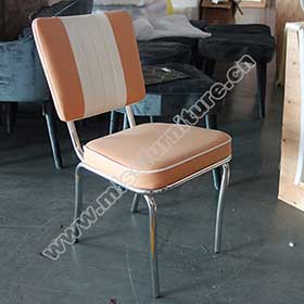 Customize little orange leather midcentury style american diner chairs, colorful leather with piping stainless steel retro 1950s diner chair