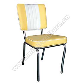 Wholesale yellow and white color leather mid-century retro american diner chairs,yellow leather piping american chrome retro diner chairs-1950s american retro diner chair M-8304