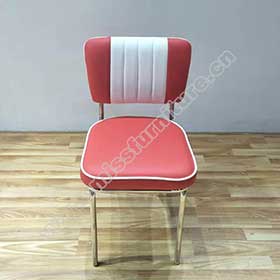 1950s american retro diner chair M-8307-Coffee room 4 channels stripe red leather american chrome diner chairs, café room stainless steel american retro chrome diner chairs