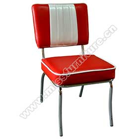 Simple red and white stripe 1950s style american retro dinette chairs, stainless steel frame with red leather american retro diner chairs