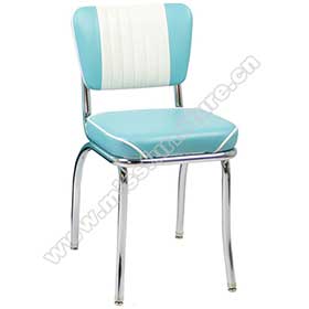 Glossy turquoise and white color leather 6 channels back with steel frame 1950s diner chair, glossy turquoise retro 1950s diner chair
