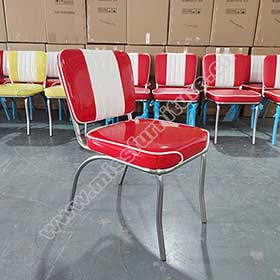 Wholesale red and white glossy leather dining room mid-century retro diner chair,stripe back 1950s retro chorme dining room chairs