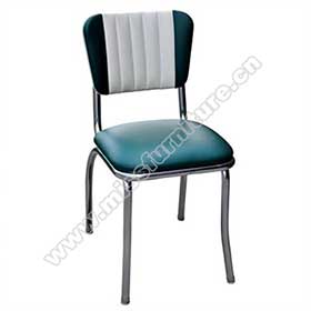 High quality thin and smooth seat steel retro dinette chairs, stripe white back and drake blue PU leather steel 50's retro dintte chairs