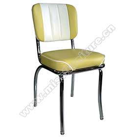 1950s american retro diner chair M-8320-Simple yellow and white stripe back american style 50's gloss chrome kitchen chairs, 3 channeled back 50s american chrome kitchen chairs