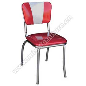 Hot sale thin seater and V back 1950s style retro dining chairs, V back red and white leather 1950s retro dining room chairs for sale