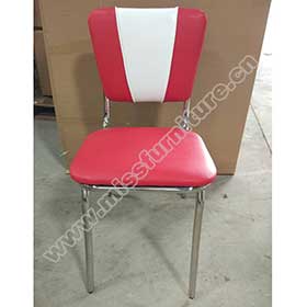 1950s american retro diner chair M-8330-Gloss stainless steel frame with red and white leather V back retro restaurant chairs, with piping V back steel retro restaurant chairs for sale
