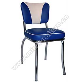 1950s american retro diner chair M-8331-Durable blue and white PU leather V back 1950s style chrome retro fast food steel chairs, V back 1950's fast food red chrome chairs for sale