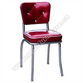 1950s american retro diner chair M-8335-Rubby leather with 4 button backrest steel retro diner chairs, gloss rubby color with button back 1950's style american retro fast food chairs