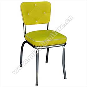 Yellow color thick seat with 4 button back midcentury chrome 50s diner chair, yellow 4 button american style 50s chrome diner chair