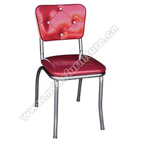 1950s american retro diner chair M-8340-Glossy red vinyl thin seat with 4 button backrest retro dining room chair, stainless steel american style 50's retro dining room chairs